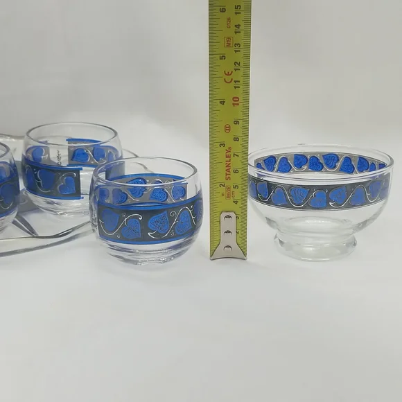 Culver Glass Mid Century Modern Blue Hearts Bar Set - Picture 6 of 16